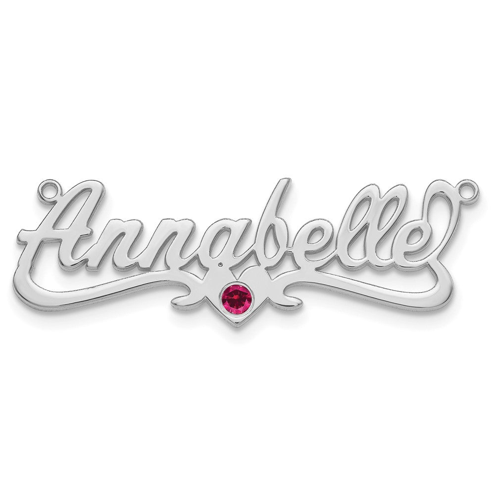 14k WG with 14k Rhod-plated Bezel Birthstone Heart Name Plate