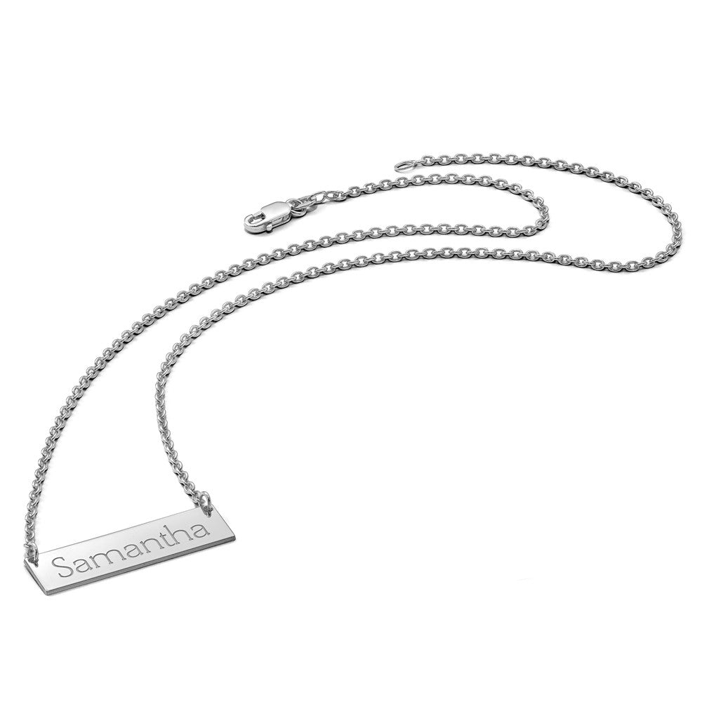 14k White Gold Small Name Bar Necklace