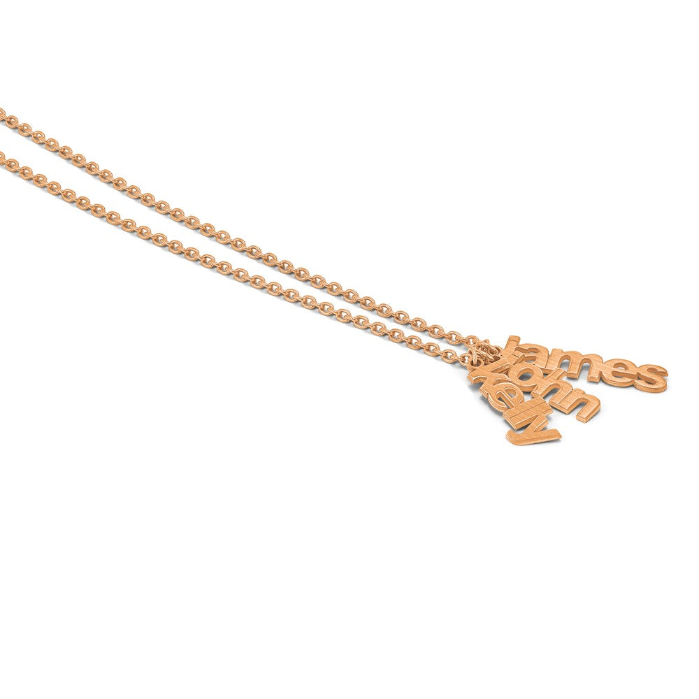 14k Rose Gold Brushed 3 Name Charm Necklace