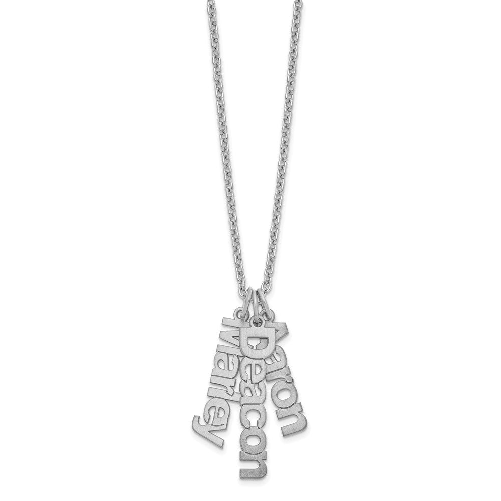 Sterling Silver/Rhodium-plated Brushed 3 Name Charm Necklace
