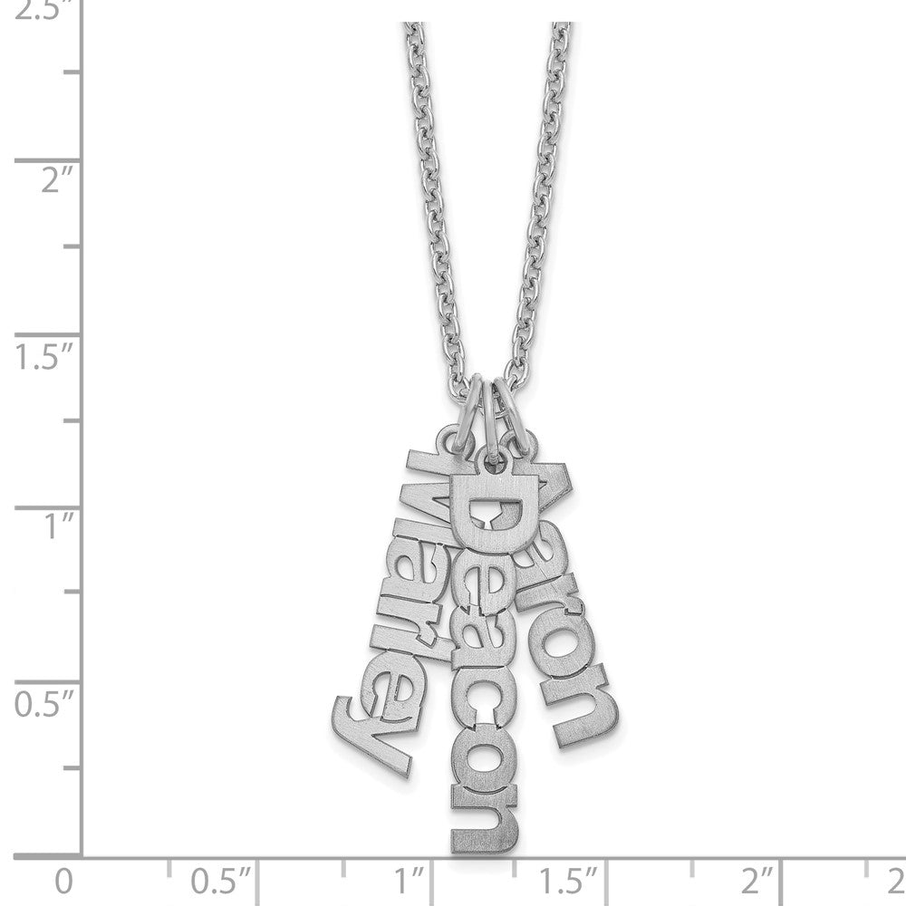 Sterling Silver/Rhodium-plated Brushed 3 Name Charm Necklace