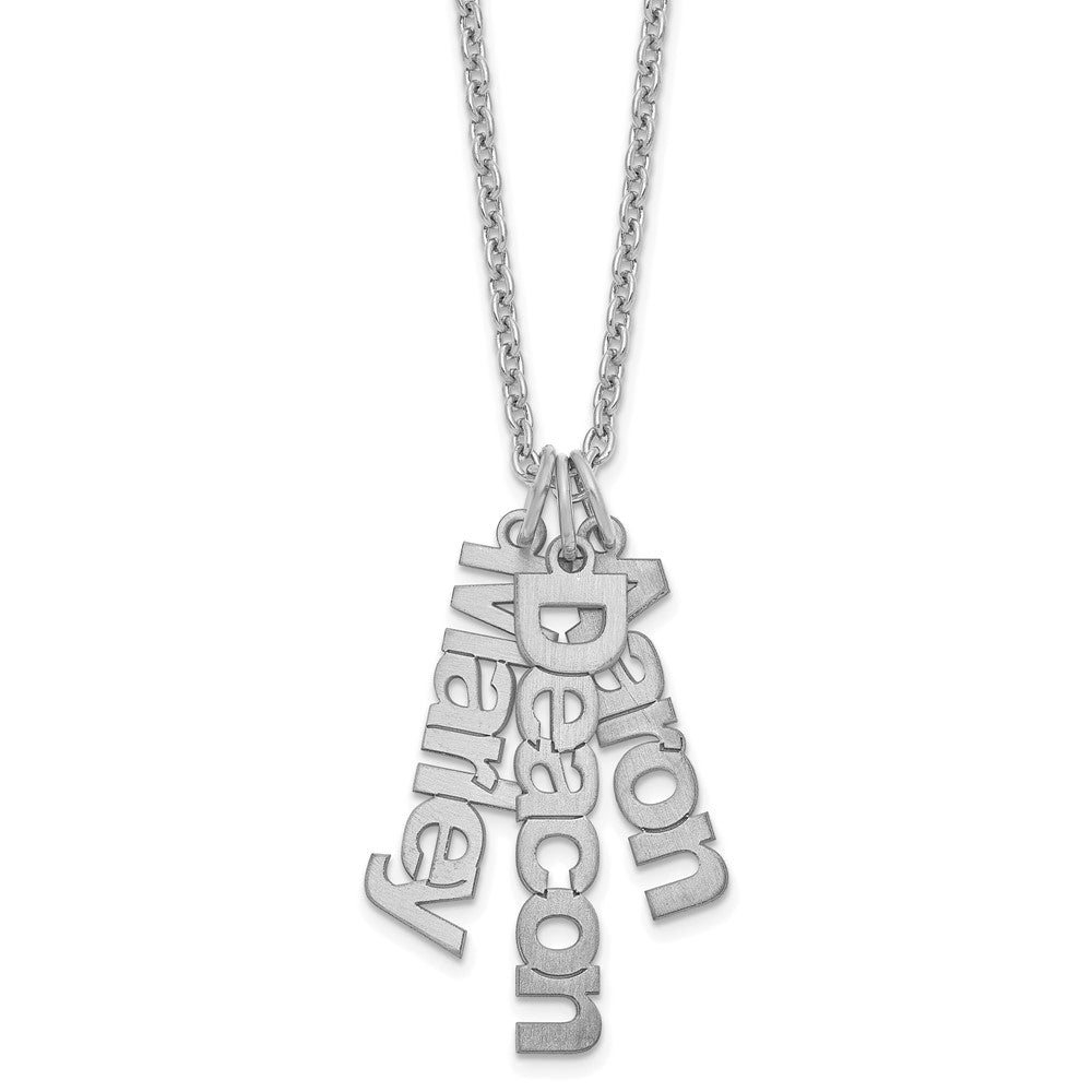 Sterling Silver/Rhodium-plated Brushed 3 Name Charm Necklace