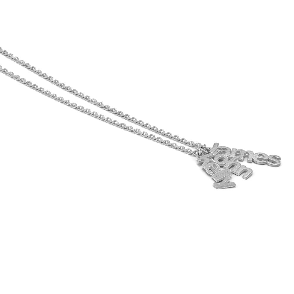 14k White Gold Brushed 3 Name Charm Necklace