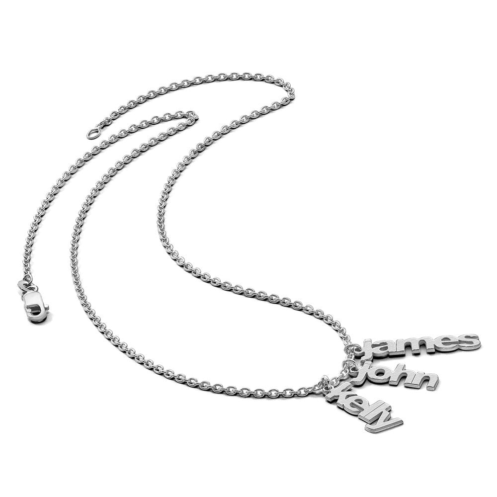 14k White Gold Brushed 3 Name Charm Necklace