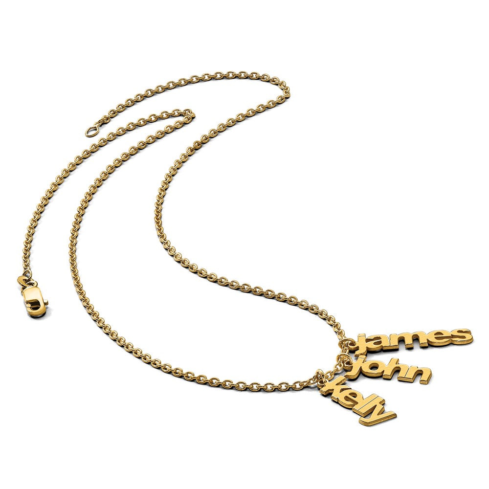14k Yellow Gold Brushed 3 Name Charm Necklace