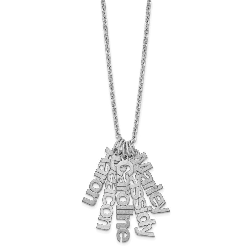 Sterling Silver/Rhodium-plated Brushed 5 Name Charm Necklace