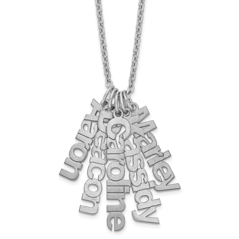 Sterling Silver/Rhodium-plated Brushed 5 Name Charm Necklace