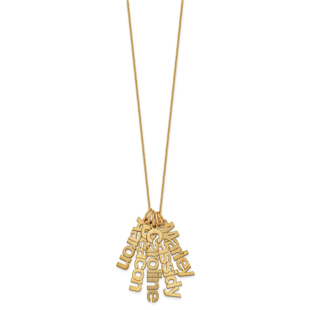 14k Yellow Gold Brushed 5 Name Charm Necklace