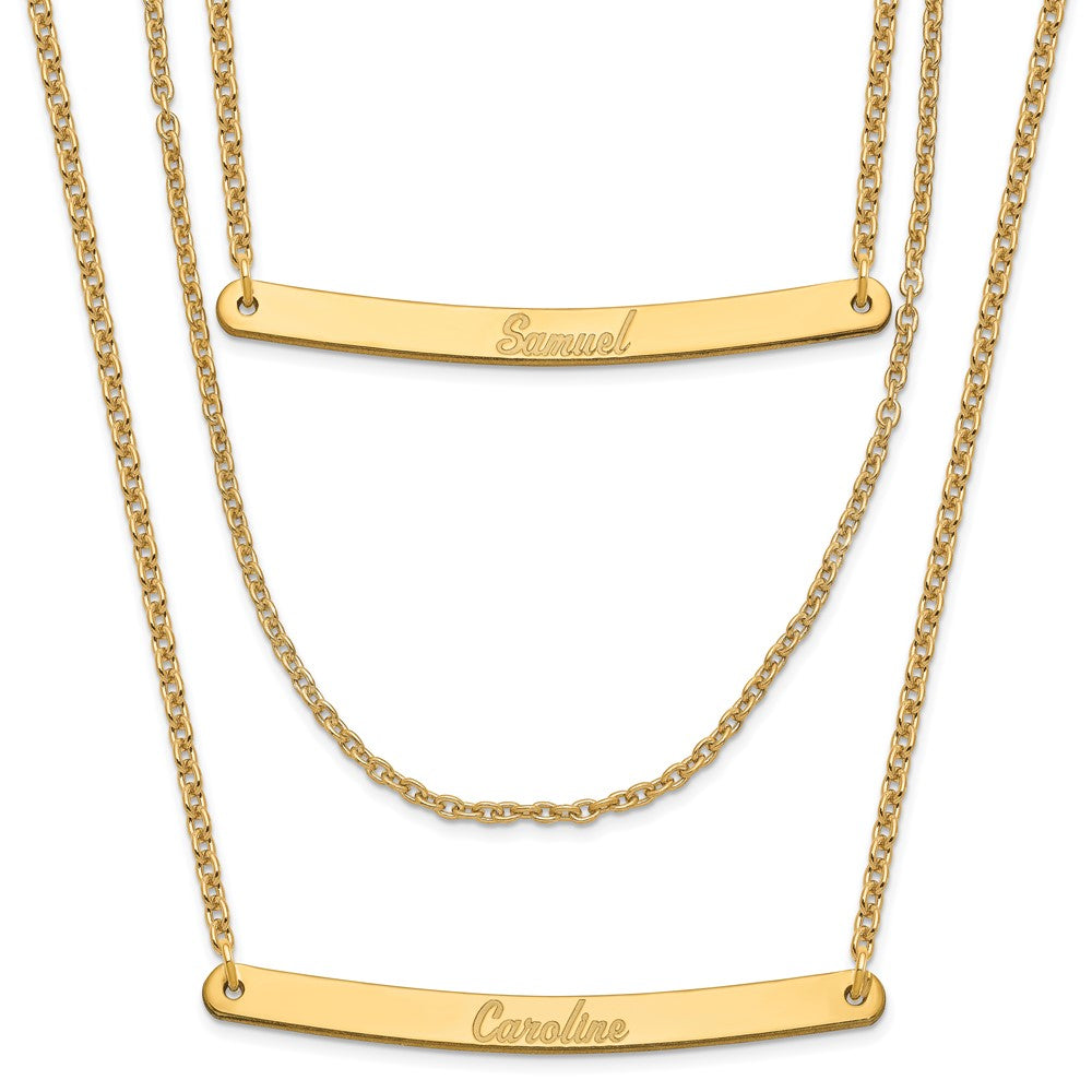 Sterling Silver/Gold-plated Brushed 3 Chain 2 Bar Necklace