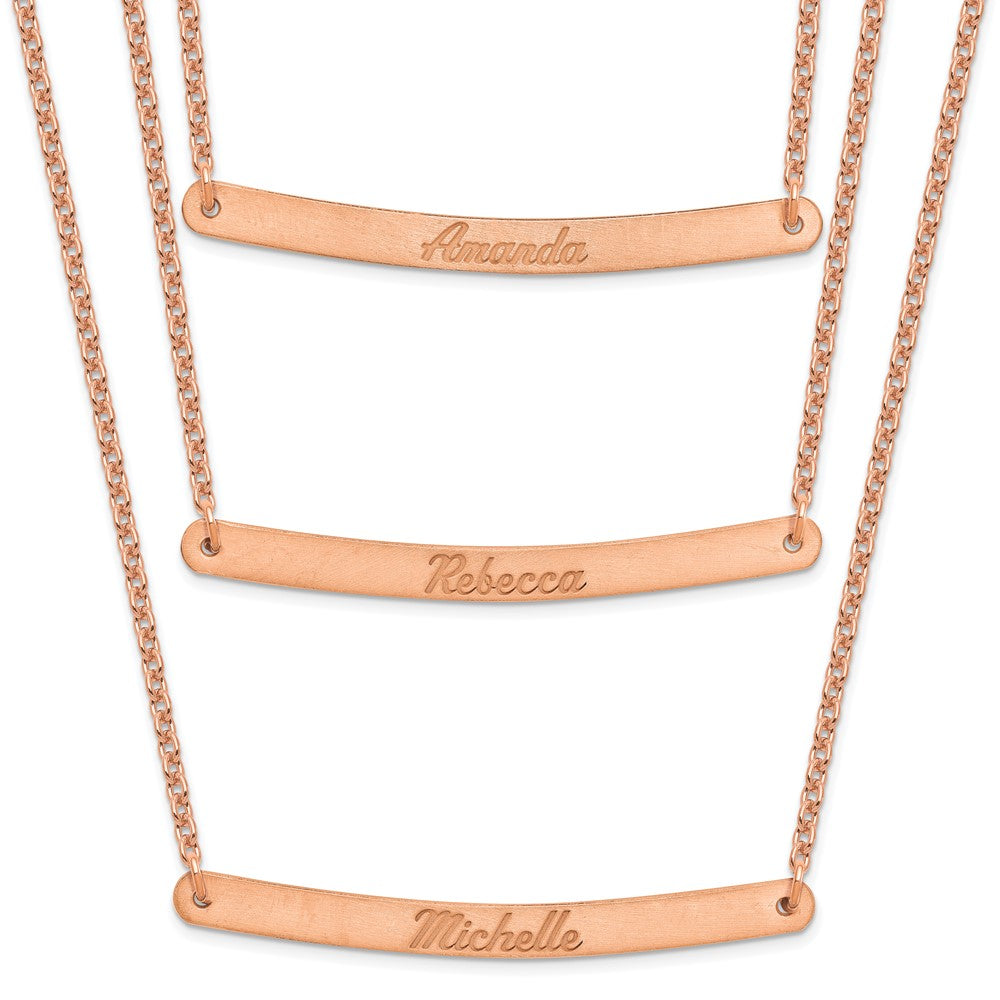 Sterling Silver/Rose-plated Brushed 3 Chain 3 bar Necklace