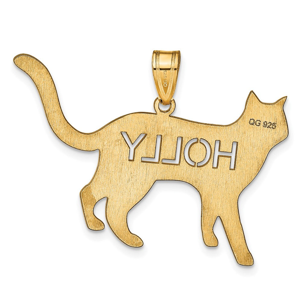 Sterling Silver/Gold-plated Cat with Cut-out Name Pendant