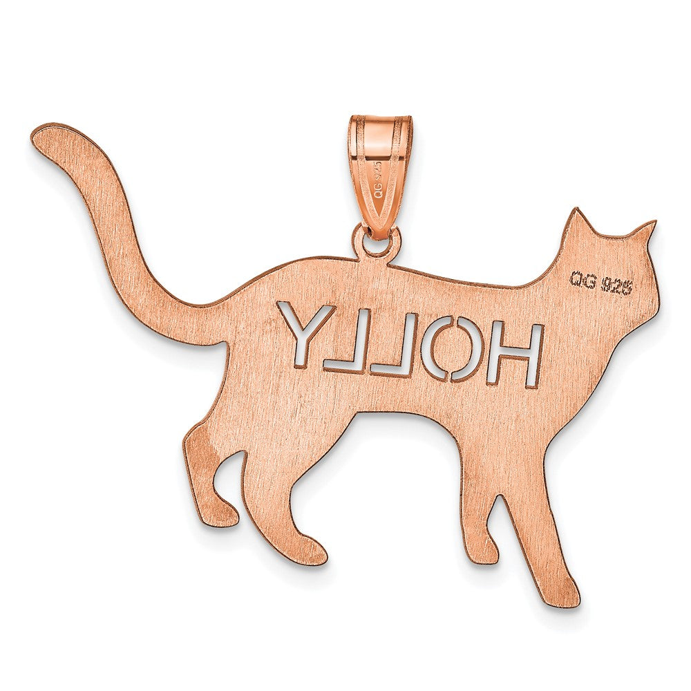 Sterling Silver/Rose-plated Cat with Cut-out Name Pendant