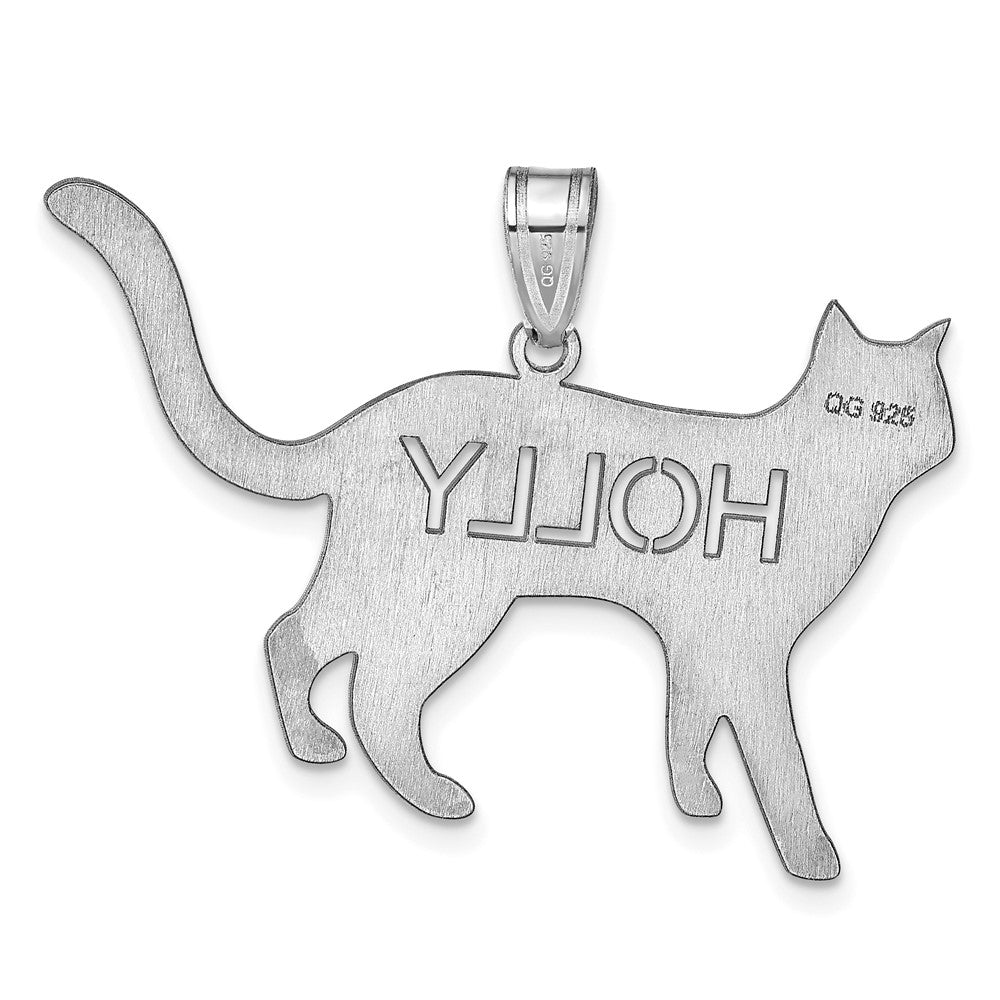 Sterling Silver/Rhodium-plated Cat with Cut-out Name Pendant