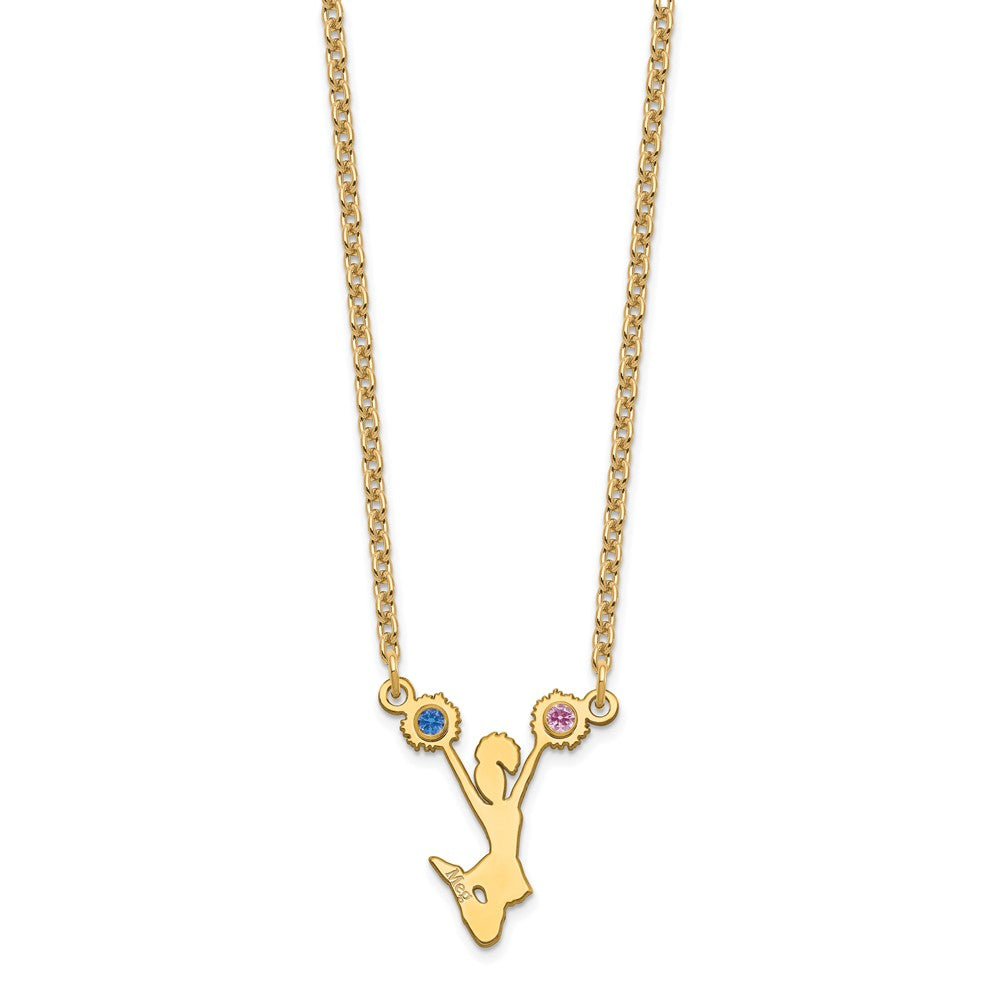 SS/Gold-plated Cheerleader Birthstones w/14k Bezel Necklace