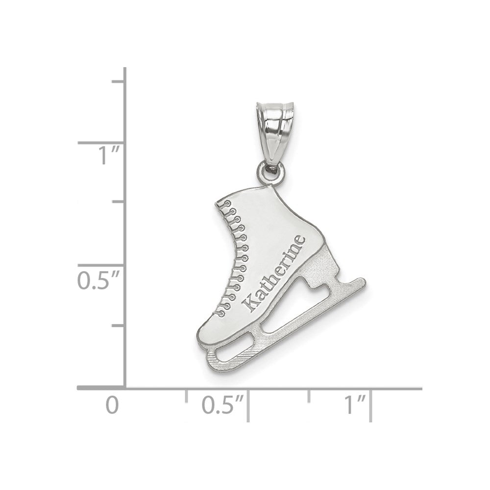 Sterling Silver/Rhodium-plated Personalized Ice skate Pendant