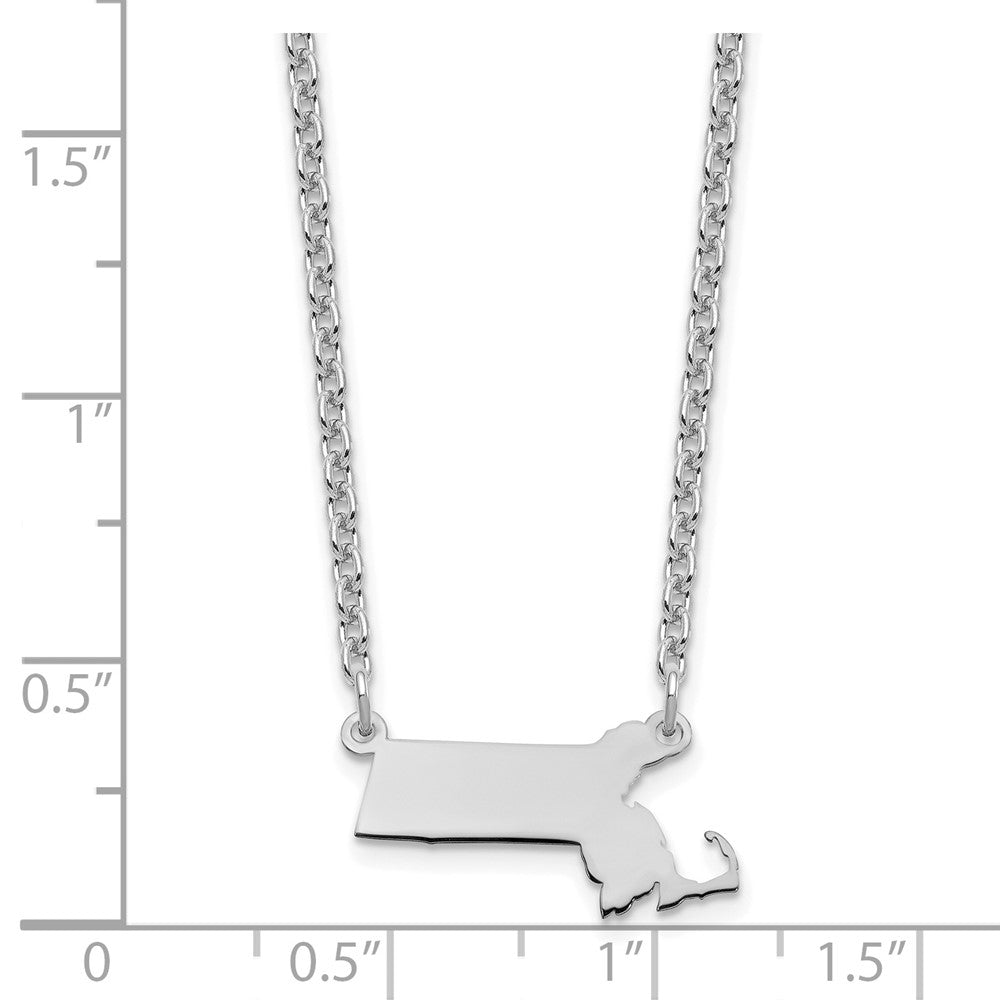 Sterling Silver/Rhodium-plated Massachusetts State Necklace