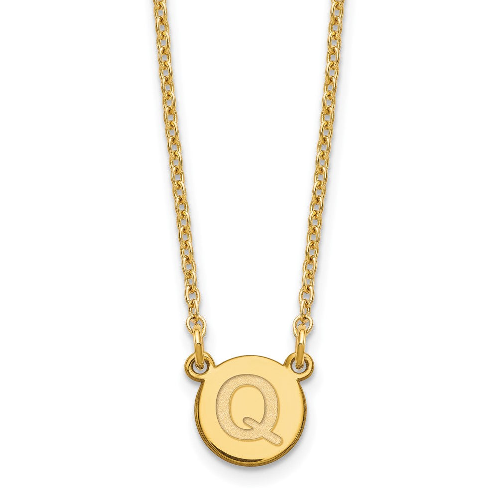 Sterling Silver Gold-plated Tiny Circle Block Letter Q Initial Necklace