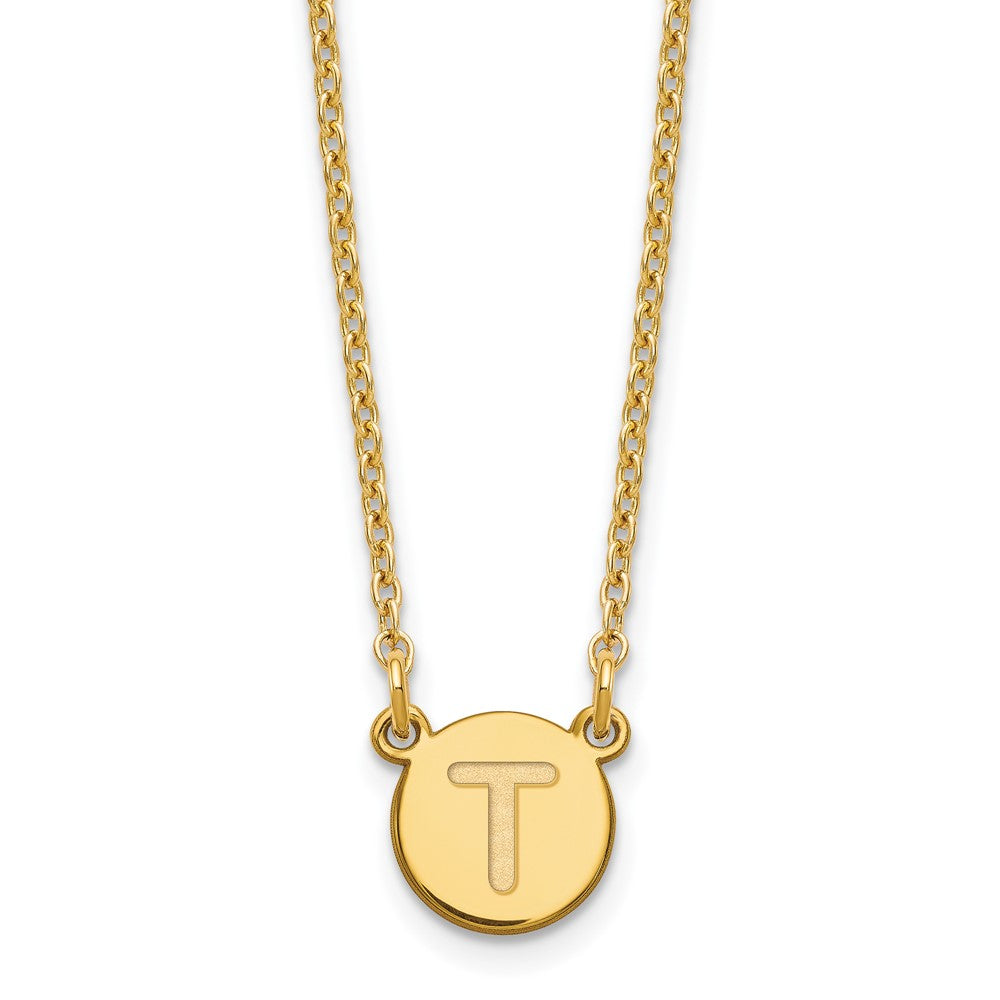 Sterling Silver Gold-plated Tiny Circle Block Letter T Initial Necklace