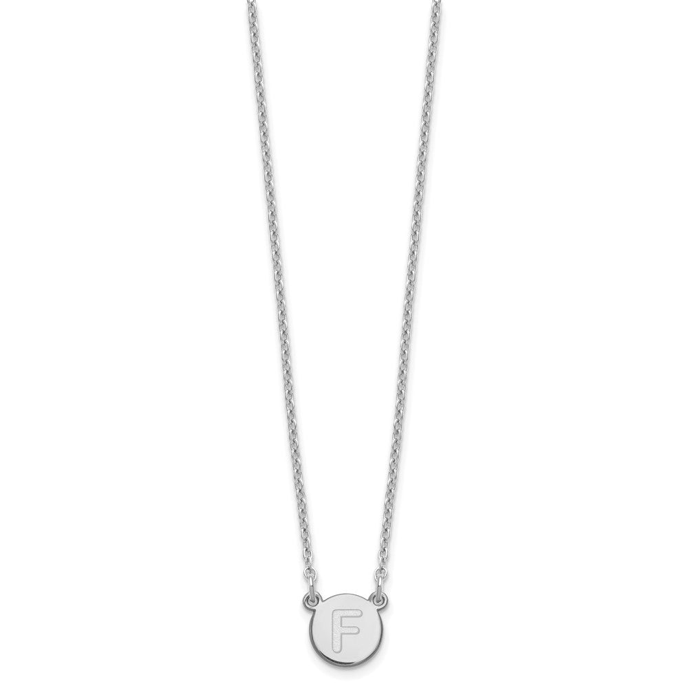 Sterling Silver Rhodium-plated Tiny Circle Block Letter F Initial Necklace