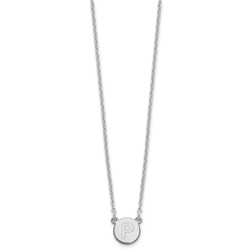 Sterling Silver Rhodium-plated Tiny Circle Block Letter P Initial Necklace