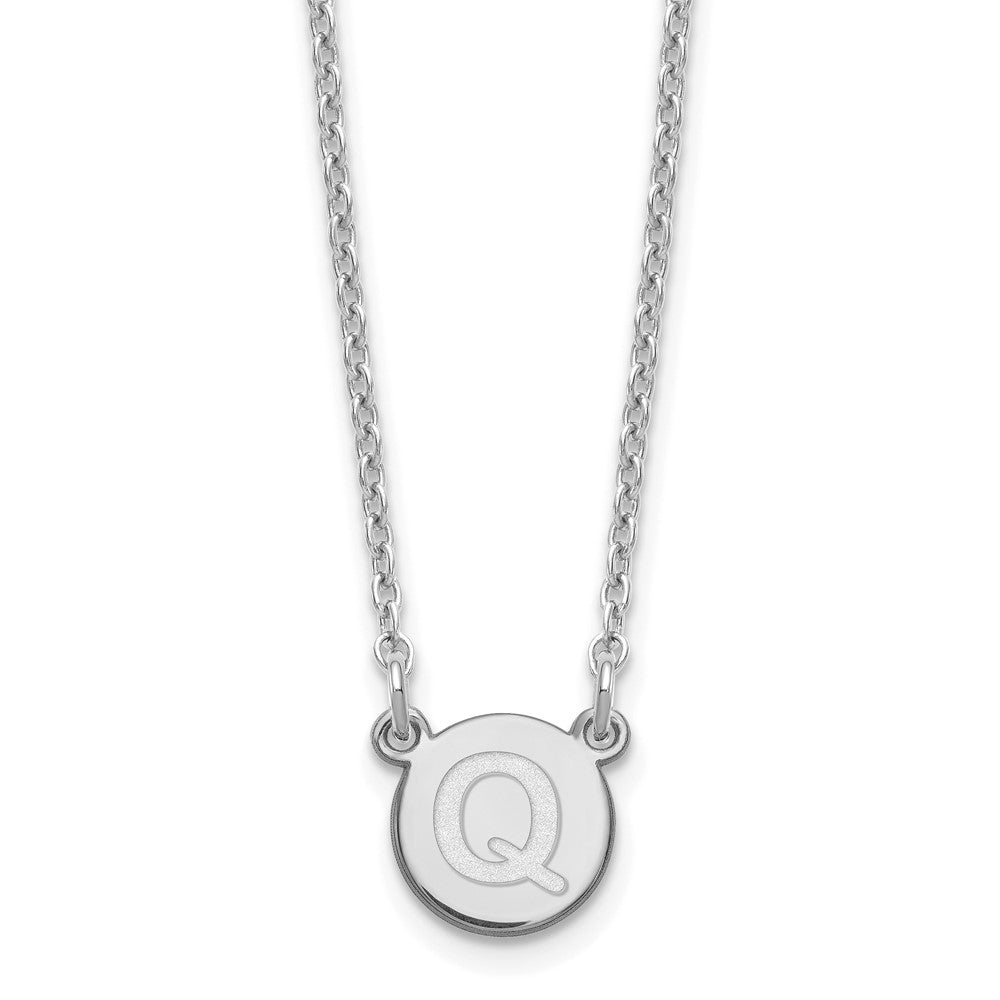 Sterling Silver Rhodium-plated Tiny Circle Block Letter Q Initial Necklace