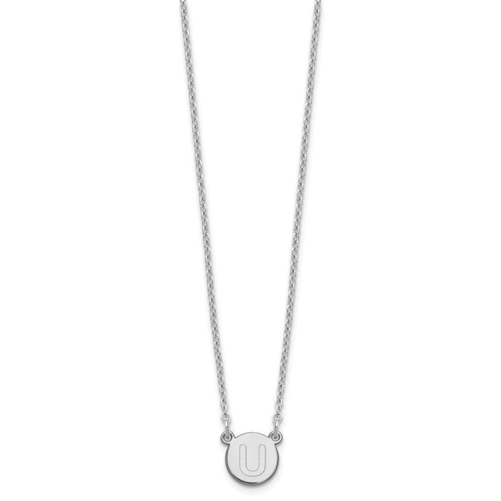 Sterling Silver Rhodium-plated Tiny Circle Block Letter U Initial Necklace