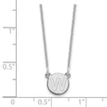 Sterling Silver Rhodium-plated Tiny Circle Block Letter W Initial Necklace