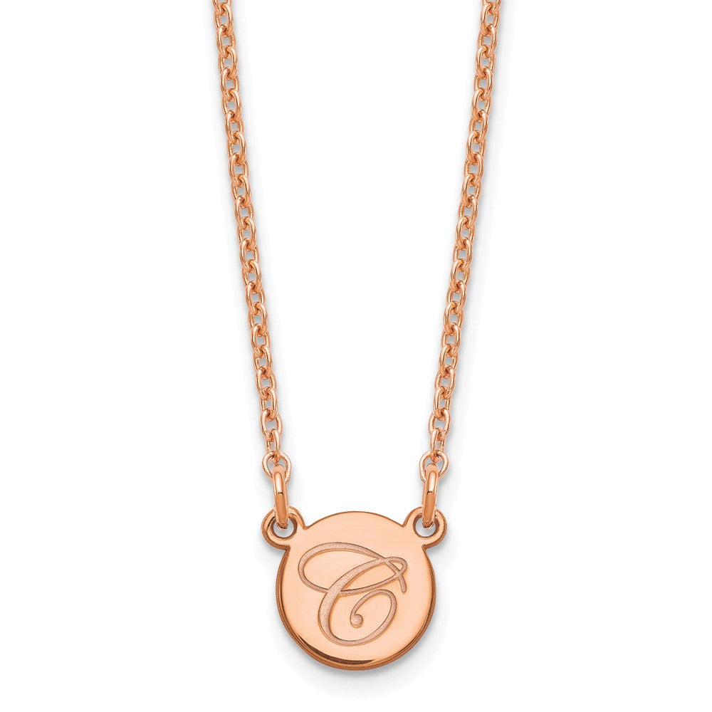 Sterling Silver/Rose-plated Small Circle with Script Initial Necklace
