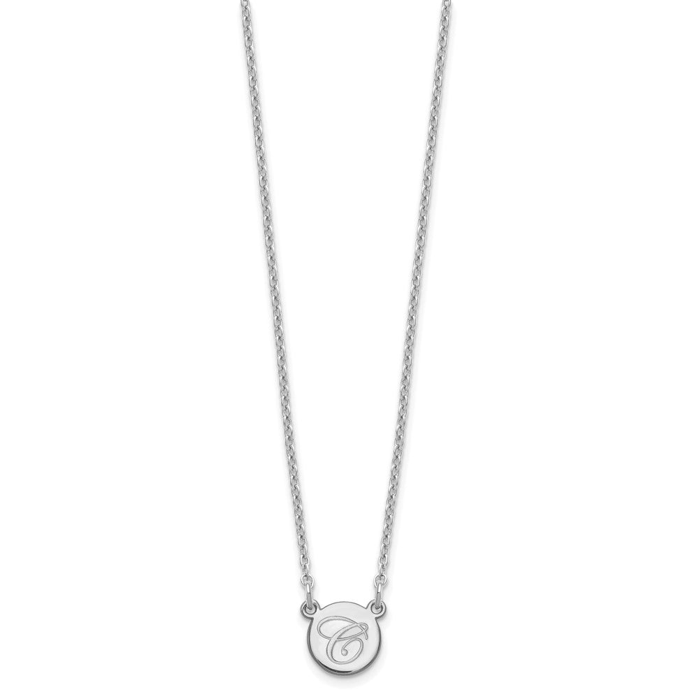SS/Rhodium-plated Small Circle with Script Initial Necklace