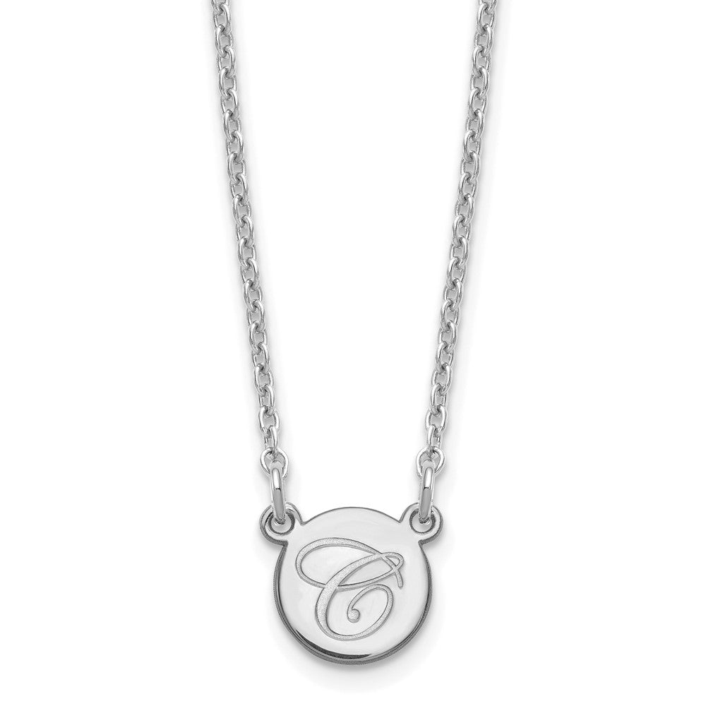 10k White Gold Small Circle with Script Initial Necklace