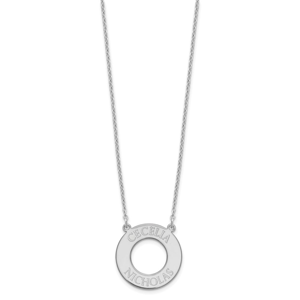 Sterling Silver/Rhodium-plated Circle with 2 Name Necklace