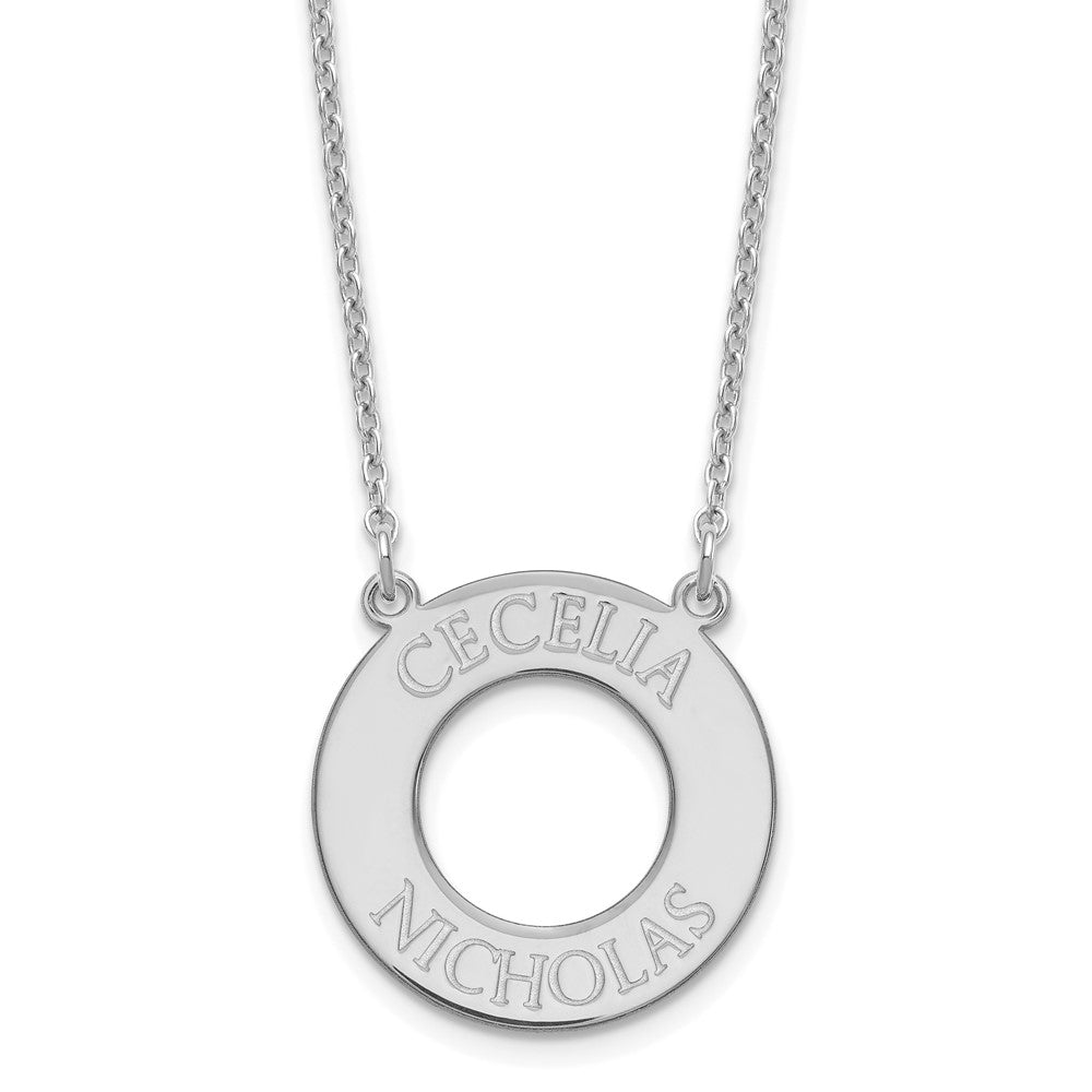 Sterling Silver/Rhodium-plated Circle with 2 Name Necklace