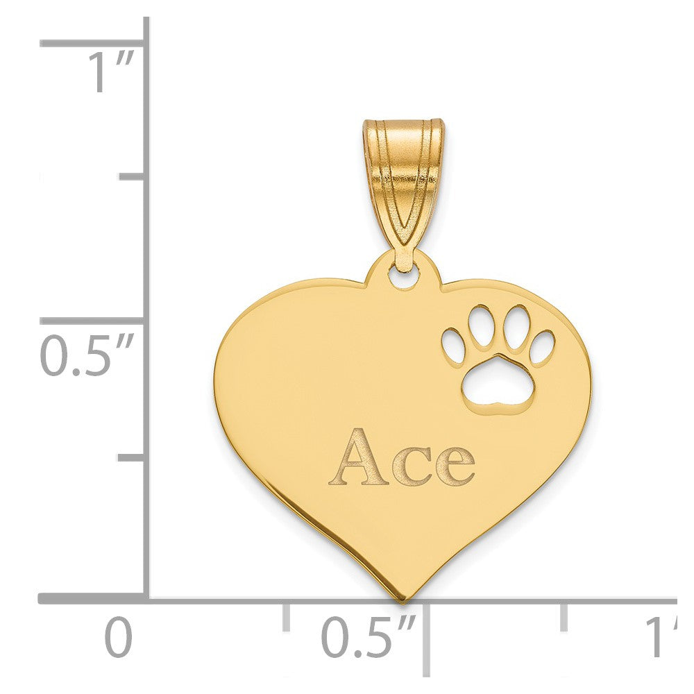 SS/Gold-plated Heart with Name and Paw Print Cut-out Pendant