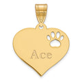 14k Yellow Gold Heart with Name and Paw Print Cut-out Pendant