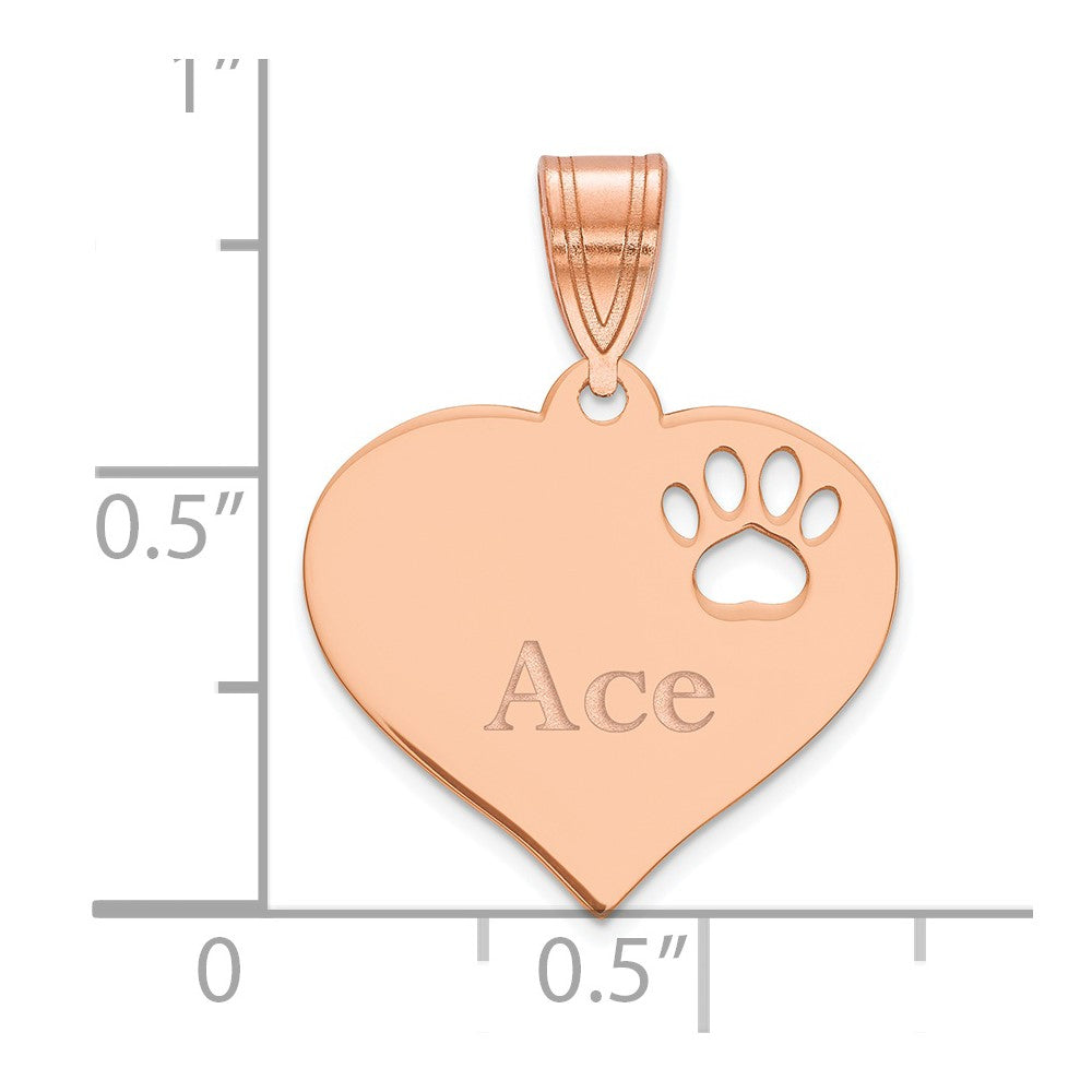SS/Rose-plated Heart with Name and Paw Print Cut-out Pendant
