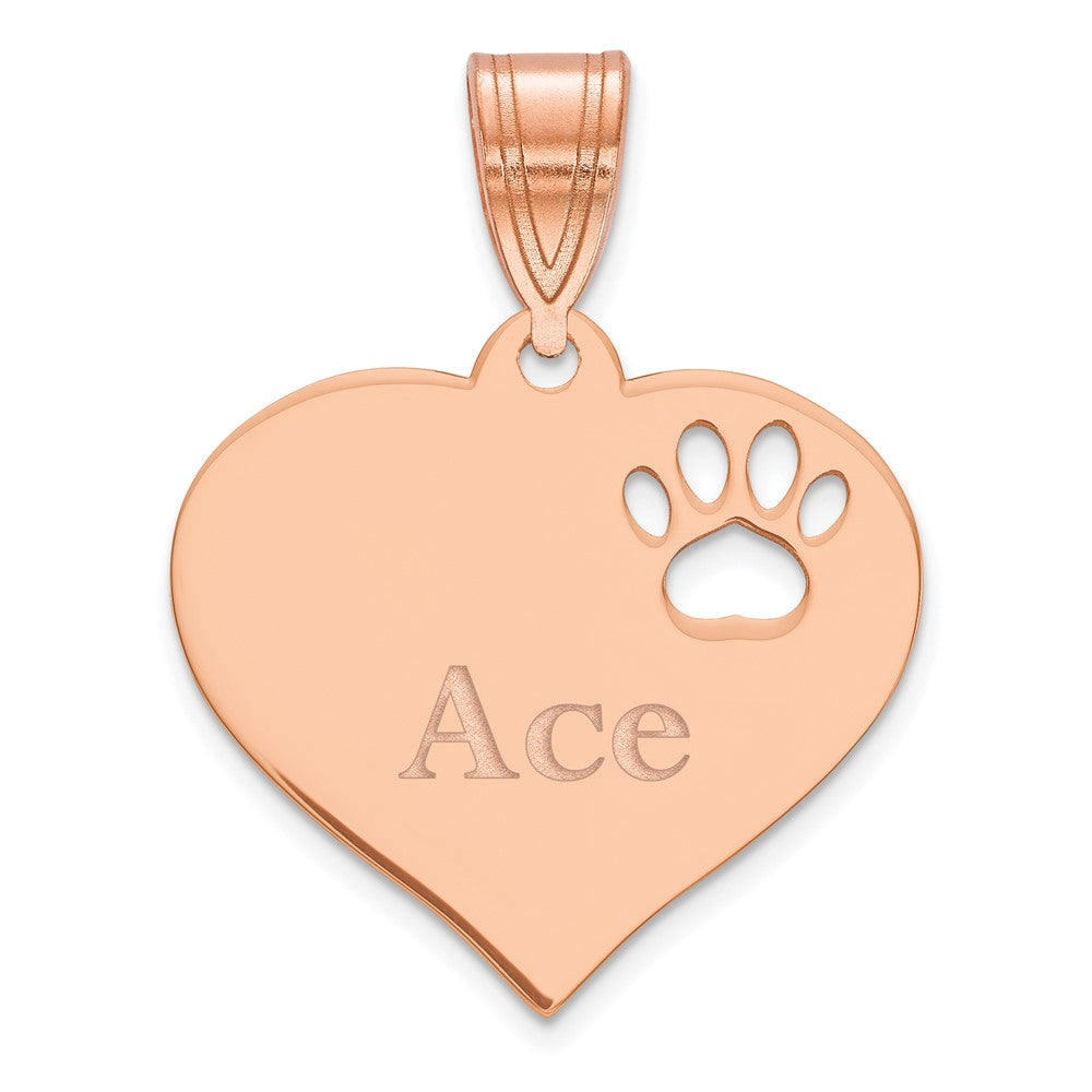 SS/Rose-plated Heart with Name and Paw Print Cut-out Pendant