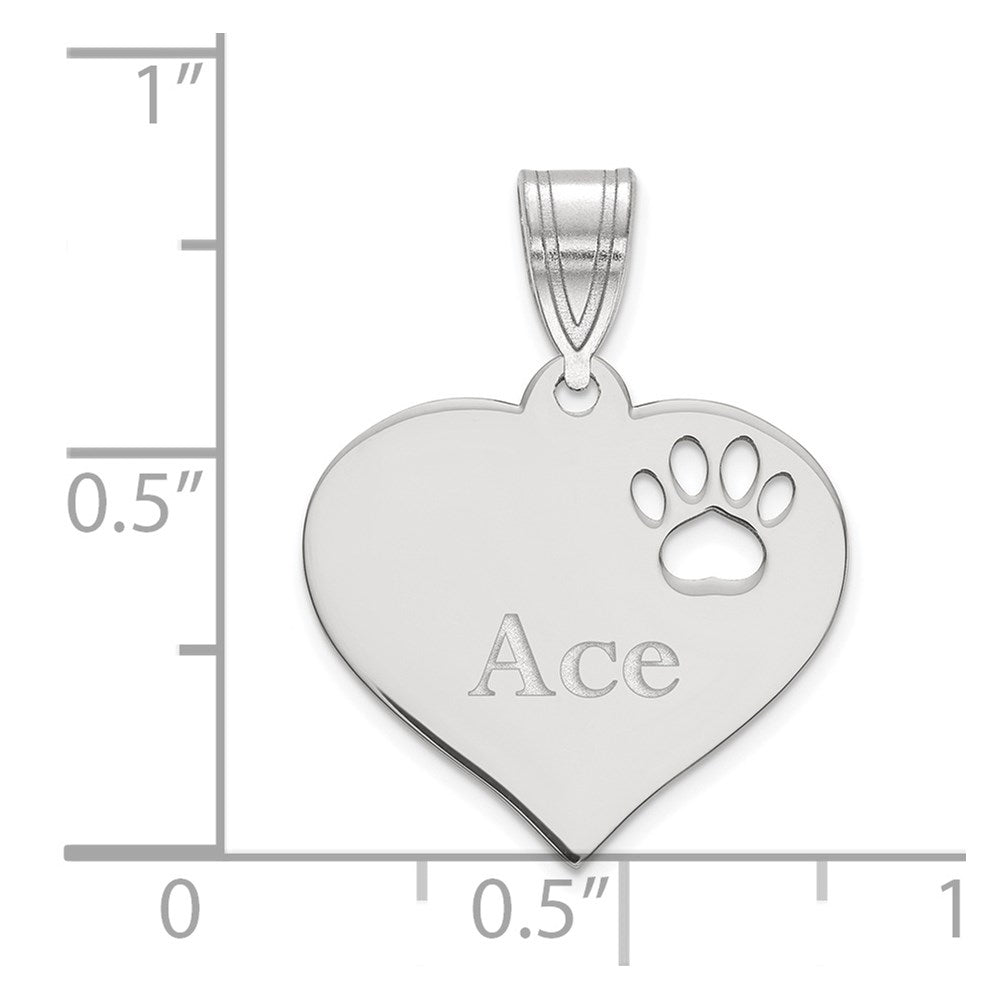 SS/Rhod-plated Heart with Name and Paw Print Cut-out Pendant