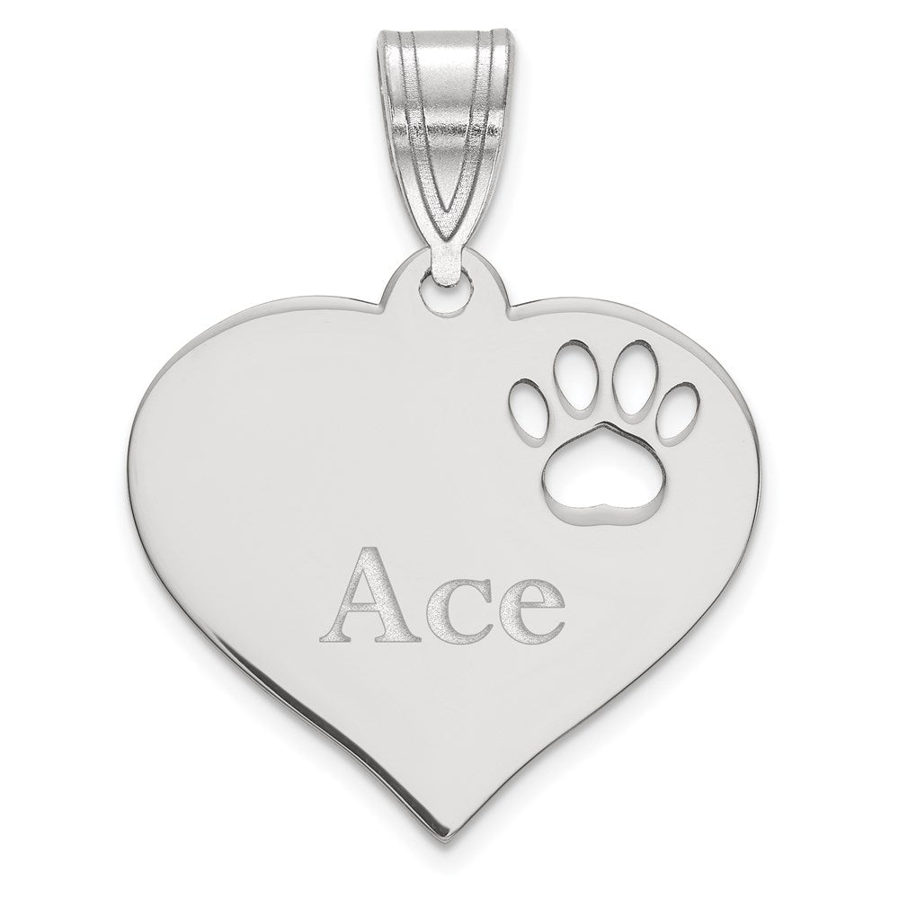 SS/Rhod-plated Heart with Name and Paw Print Cut-out Pendant