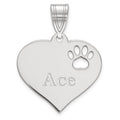 14k White Gold Heart with Name and Paw Print Cut-out Pendant