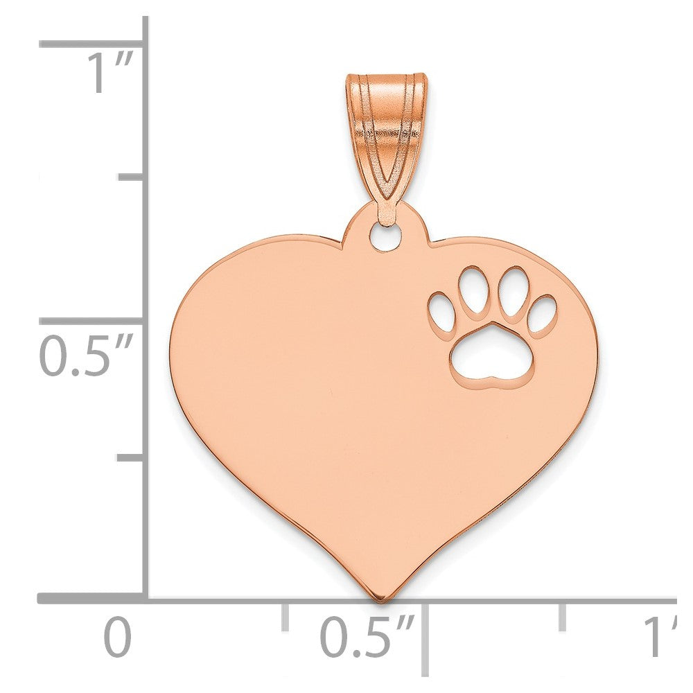SS/Rose-plated Blank Heart with Cut-out Paw Print Pendant