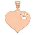 14k Rose Gold Blank Heart with Cut-out Paw Print Pendant