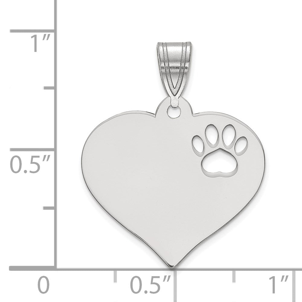 SS/Rhodium-plated Blank Heart with Cut-out Paw Print Pendant