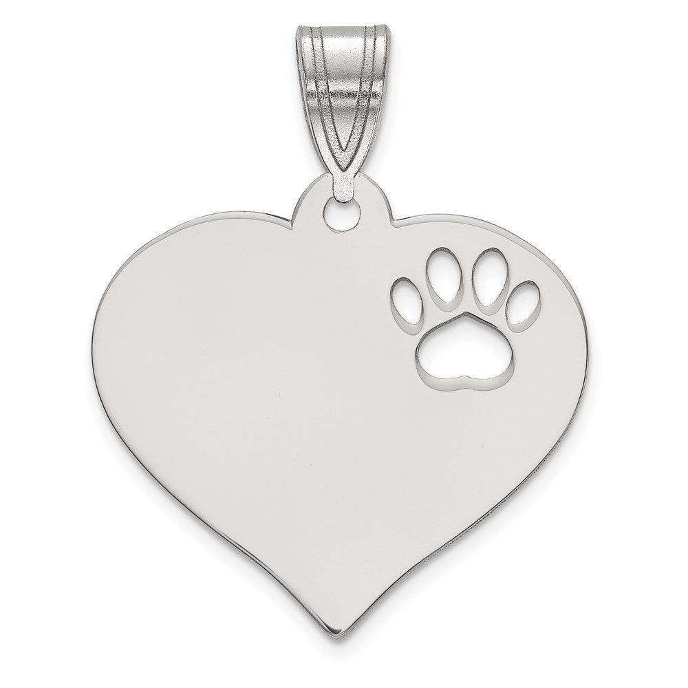 SS/Rhodium-plated Blank Heart with Cut-out Paw Print Pendant