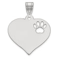 SS/Rhodium-plated Blank Heart with Cut-out Paw Print Pendant
