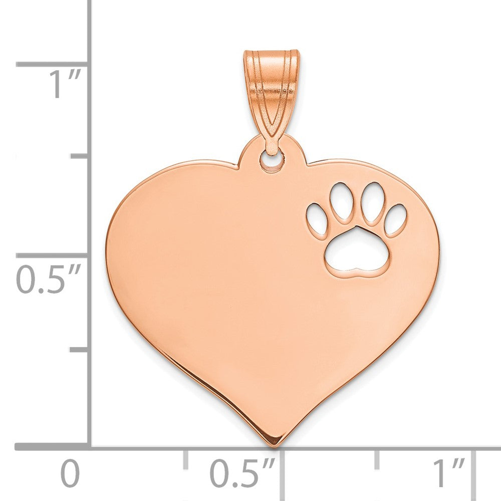SS/Rose-plated Blank Heart with Cut-out Paw Print Pendant