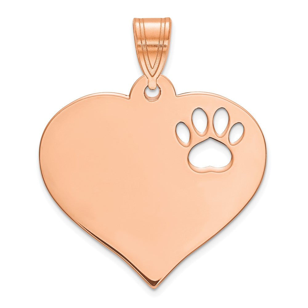 SS/Rose-plated Blank Heart with Cut-out Paw Print Pendant