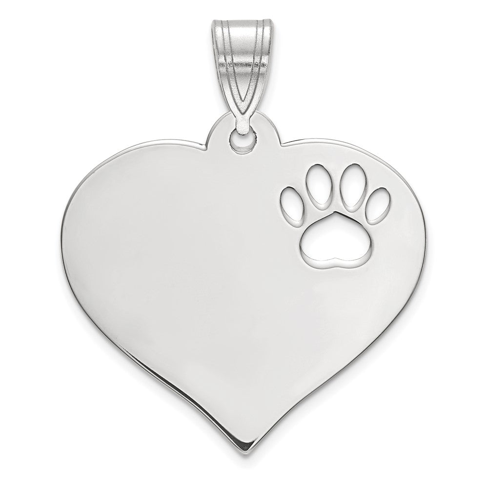 14k White Gold Blank Heart with Cut-out Paw Print Pendant
