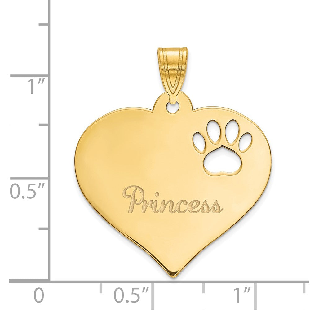 SS/Gold-plated Heart with Name and Paw Print Cut-out Pendant