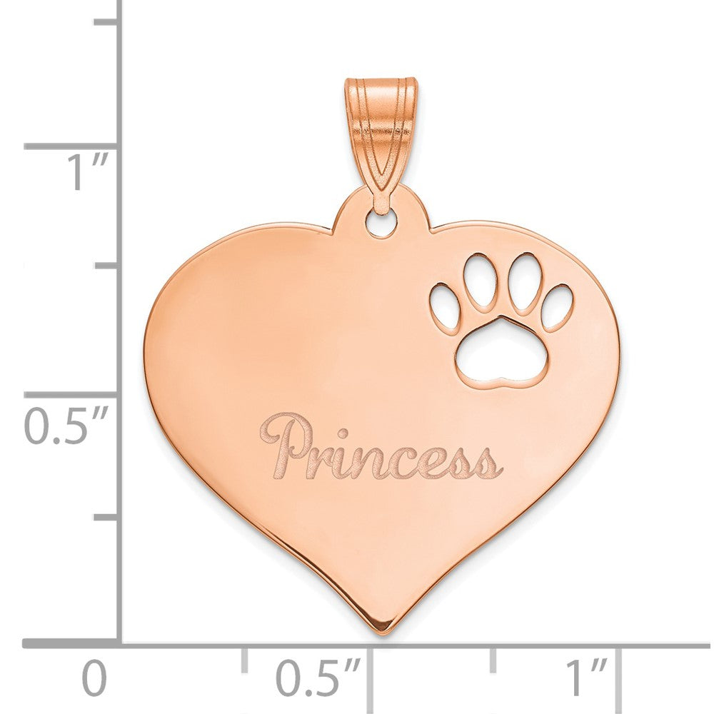 SS/Rose-plated Heart with Name and Paw Print Cut-out Pendant