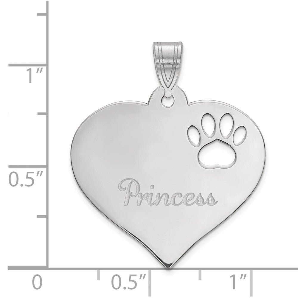 SS/Rhod-plated Heart with Name and Paw Print Cut-out Pendant